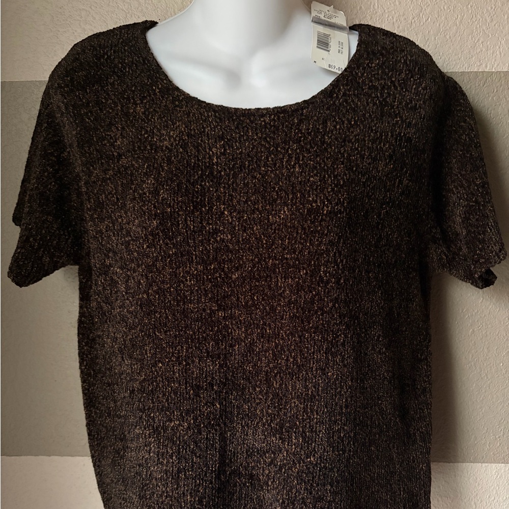 NWT Jones New York Sport Women’s Medium Brown Soft Woven Blouse Cropped Vintage